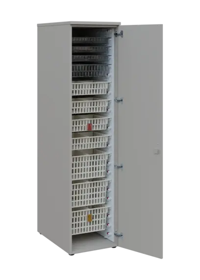 EUROMEDICA D - 46 skříň léková boxová, 1-dveřová, pravá, 1950x460x735, korpus šedý, dvířka šedá